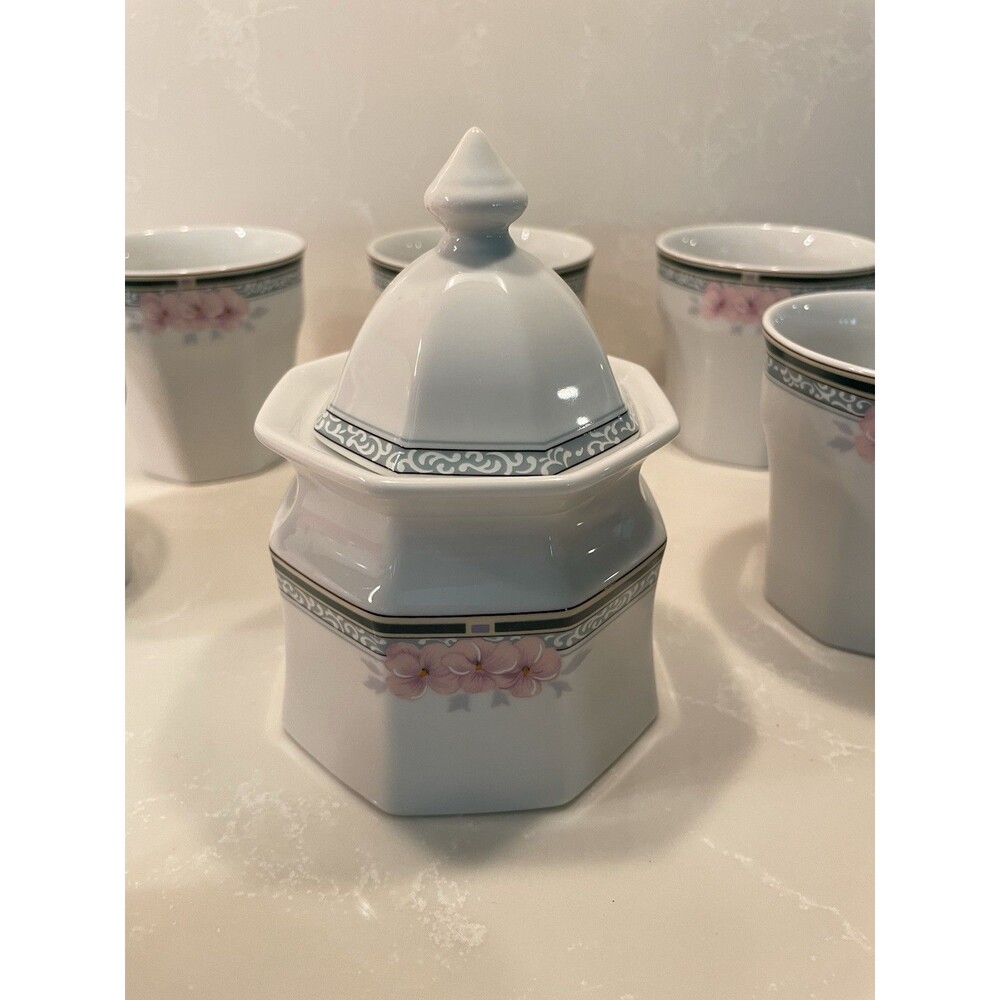 9-Piece Wellesley Christopher Stuart Y0022 Fine China Lidded Sugar Bowl and Cups